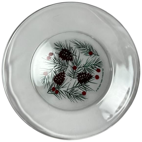 Holiday Evergreen Pinecone Glass Serving Plate Marshall Field Retro - Picture 13 of 16